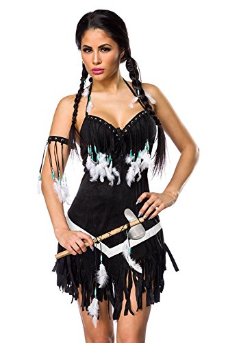 Disfraz de india bailarina, conjunto de india para carnaval con vestido y Dancing Squaw Disfraz – Carnaval indios Juego completo con vestido y tomahawk,-tallas S-XL (80048)