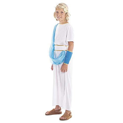 Disfraz Griego Niño Romano【Tallas Infantiles de 3 a 12 años】[Talla 3-4 años] Toga Azul Corona Laurel Brazaletes | Disfraces Carnaval Históricos Antigua Grecia Roma para niños