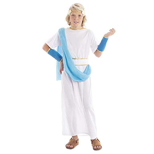 Disfraz Griego Niño Romano【Tallas Infantiles de 3 a 12 años】[Talla 3-4 años] Toga Azul Corona Laurel Brazaletes | Disfraces Carnaval Históricos Antigua Grecia Roma para niños