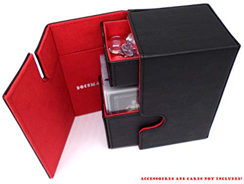 docsmagic.de Premium Magnetic Tray Box (80) Black/Red + Deck Divider - MTG PKM YGO - Caja Negra/Roja