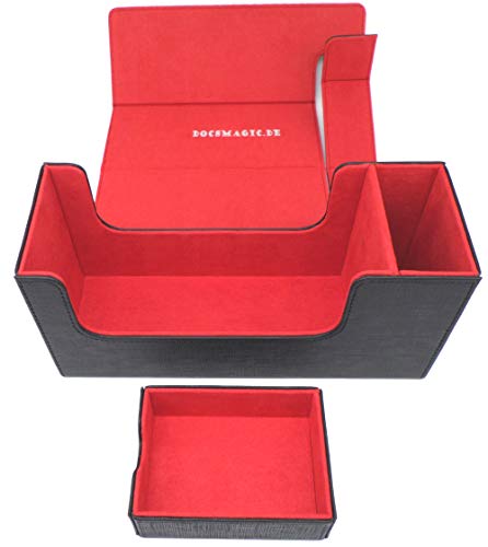 docsmagic.de Premium Magnetic Tray Long Box Black/Red Small - Card Deck Storage - Caja de Almacenaje Negra/Roja