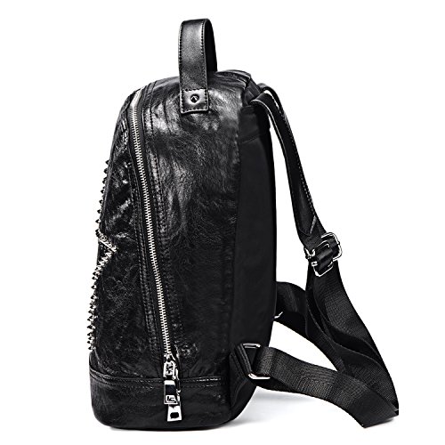 DonDon Mujeres Mochila de Piel PU con Remaches Estrella Negro