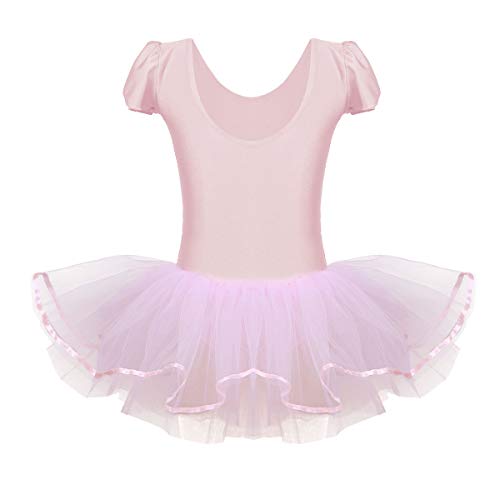 dPois Vestido de Danza Lentejuelas Niña Ropa de Ballet Maillot Leotardo con Falda Gimnasia Tutu de Fiesta Maillot Manga Corta para Niña Ballet Baile Disfraz Ballerina Bailarina Rosa A 3-4 años