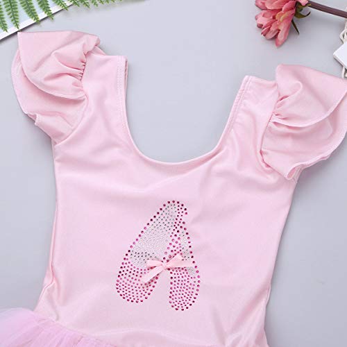 dPois Vestido de Danza Lentejuelas Niña Ropa de Ballet Maillot Leotardo con Falda Gimnasia Tutu de Fiesta Maillot Manga Corta para Niña Ballet Baile Disfraz Ballerina Bailarina Rosa A 3-4 años