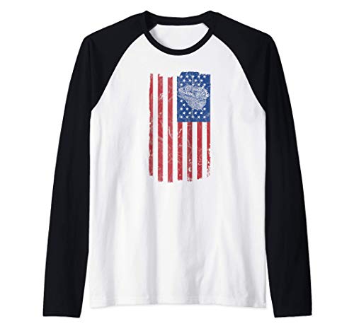 Dragón Barbudo Bandera Americana Vintage Reptil Lagarto Retr Camiseta Manga Raglan