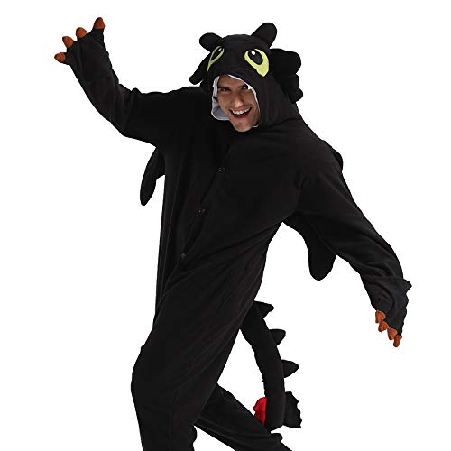 dressfan Animal Negro Dragón Siamese Pijamas Dragón Disfraz Cosplay Disfraz Navidad Halloween Pijamas Unisex Adulto Adolescente Niños (Negro, XS(51"-56"))