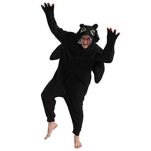 dressfan Animal Negro Dragón Siamese Pijamas Dragón Disfraz Cosplay Disfraz Navidad Halloween Pijamas Unisex Adulto Adolescente Niños (Negro, XS(51"-56"))