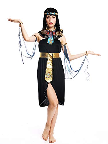 dressmeup - W-0264-S/M Disfraz Mujer Feminino Halloween Cleopatra Egipto Reina faraón Negro Talla S/M