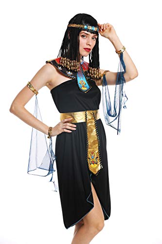 dressmeup - W-0264-S/M Disfraz Mujer Feminino Halloween Cleopatra Egipto Reina faraón Negro Talla S/M