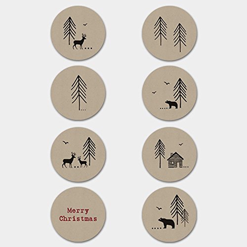 East of India Christmas Forest Stickers Brown Kraft 40 Sticker Single Sheet