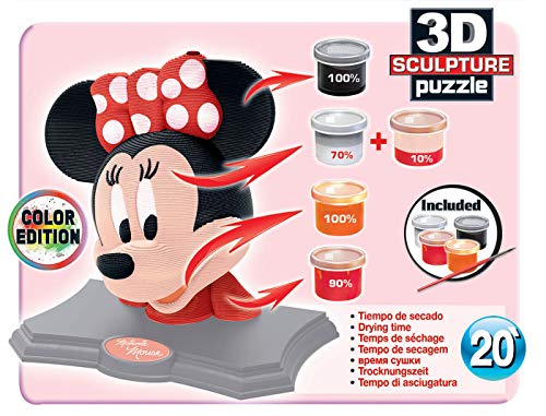 Educa - 3D Sculpture Puzzle Minnie Mouse, Montar y pintar, Incluye pinturas y pincel, +6 años (17930)