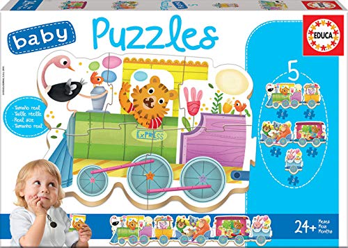 Educa- Tren de los Animales Pack de 5 Puzzles, Multicolor (17142)