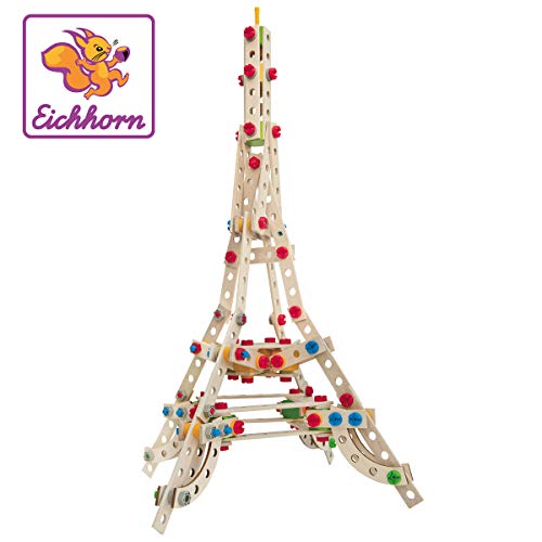 Eichhorn- Eiffelturm Constructor Torre Eiffel, 3 Modelos posibles, 315 Piezas, Madera de Haya certificada FSC, Fabricado en Alemania, Color carbón (Simba 100039091)