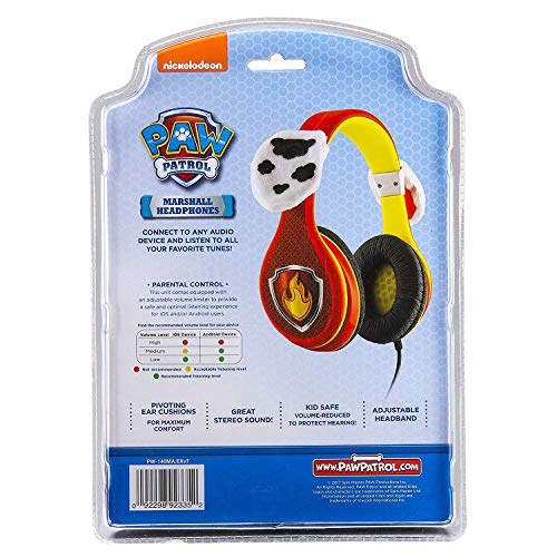 EKids Paw Patrol Marshall - Auriculares para niños con función de limitación de Volumen integrada para Escuchar de Forma Segura, Color Rojo