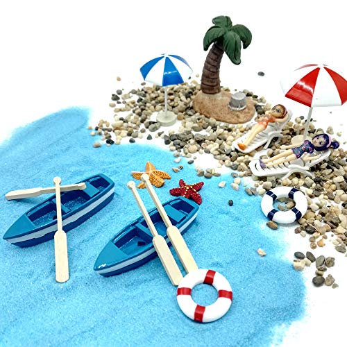 EMiEN 18 piezas playa estilo Kits Set Para DIY figura decorativa en miniatura jardín de hadas decoración para muñecas, azul arena, para las niñas, silla de playa, barco, remos