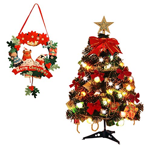 Fancy.Du - Decoración Navideña Incluye Corona de Manualidad DIY de Navidad Φ 30cm y Árbol Pequeño 60 cm, con Guirnalda de Luces y Conjunto de 37 Piezas Colgantes Adornos Navideños