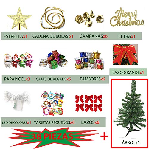 Fancy.Du - Decoración Navideña Incluye Corona de Manualidad DIY de Navidad Φ 30cm y Árbol Pequeño 60 cm, con Guirnalda de Luces y Conjunto de 37 Piezas Colgantes Adornos Navideños