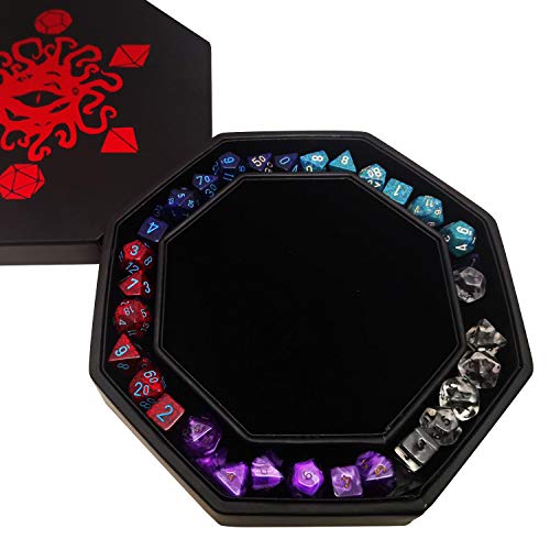 FATE WATCHER DICE TRAY | Bandeja de dados con TAPA y zona de ALMACENAMIENTO de polipiel y terciopelo | COMPATIBLE con juegos de mesa y rol como D&D, Warhammer y La Llamada de Cthulhu (Rojo)