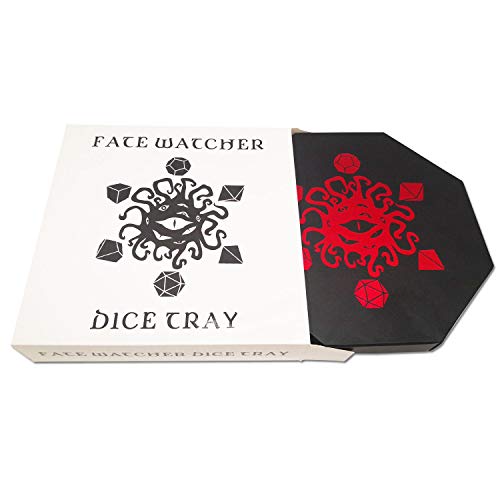 FATE WATCHER DICE TRAY | Bandeja de dados con TAPA y zona de ALMACENAMIENTO de polipiel y terciopelo | COMPATIBLE con juegos de mesa y rol como D&D, Warhammer y La Llamada de Cthulhu (Rojo)