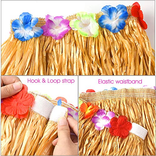 FEPITO 1 Conjunto Hawaiian Grass Hula Falda con Flor Leis Collar Diadema Pulseras Vestido Conjunto de Disfraces para Niñas Mujer Luau Hawai Dance Falda Favores de Fiesta