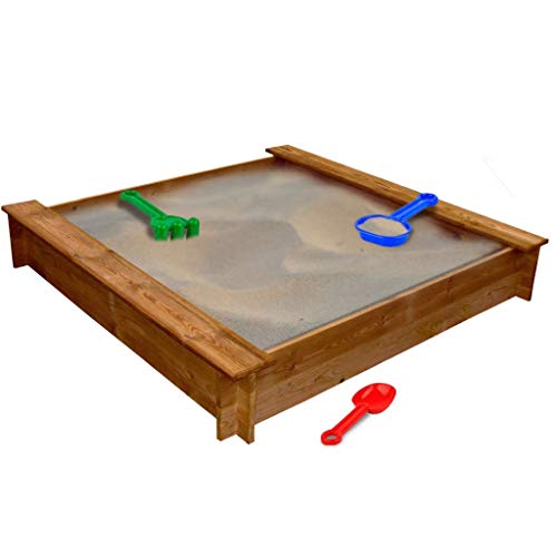 Fesjoy Arenero de Madera Arenero Cuadrado Cajas de Arena Juegos de Jardin Entretenimiento al Aire Libre Juguetes de Playa para niños Mayores de 3 años 120 x 120 x 20 cm (L x W x H)