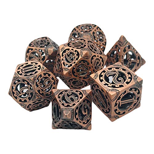 FITYLE 7 Piezas Hollow Metal DND Juego Dados Steampunk Rueda de Engranaje para Mazmorras y Dragones RPG MTG Juegos de Mesa D & D Pathfinder Shadowrun y - de Cobre Rojo