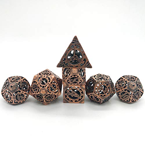 FITYLE 7 Piezas Hollow Metal DND Juego Dados Steampunk Rueda de Engranaje para Mazmorras y Dragones RPG MTG Juegos de Mesa D & D Pathfinder Shadowrun y - de Cobre Rojo