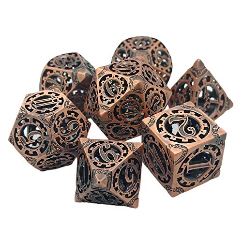 FITYLE 7 Piezas Hollow Metal DND Juego Dados Steampunk Rueda de Engranaje para Mazmorras y Dragones RPG MTG Juegos de Mesa D & D Pathfinder Shadowrun y - de Cobre Rojo