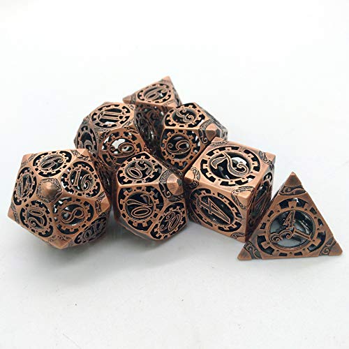 FITYLE 7 Piezas Hollow Metal DND Juego Dados Steampunk Rueda de Engranaje para Mazmorras y Dragones RPG MTG Juegos de Mesa D & D Pathfinder Shadowrun y - de Cobre Rojo