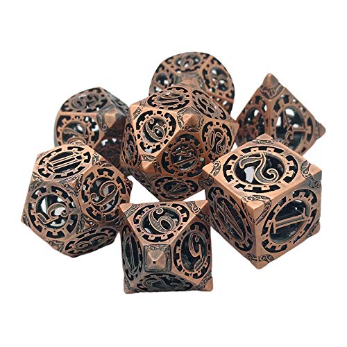 FITYLE 7 Piezas Hollow Metal DND Juego Dados Steampunk Rueda de Engranaje para Mazmorras y Dragones RPG MTG Juegos de Mesa D & D Pathfinder Shadowrun y - de Cobre Rojo