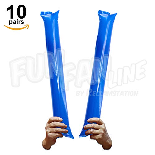 FUN FAN LINE - Pack 10 Pares de Aplaudidores hinchables de plástico. Accesorios ruidosos para Fiestas y animación Deportiva. Palos de Estadio Reutilizables. (Azul, 10)