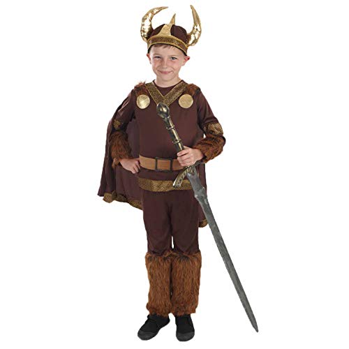 Fun Shack Disfraz de Vikingo Deluxe para niño. Conjunto histórico con Casco con Cuernos de Guerrero nórdico, Talla XL