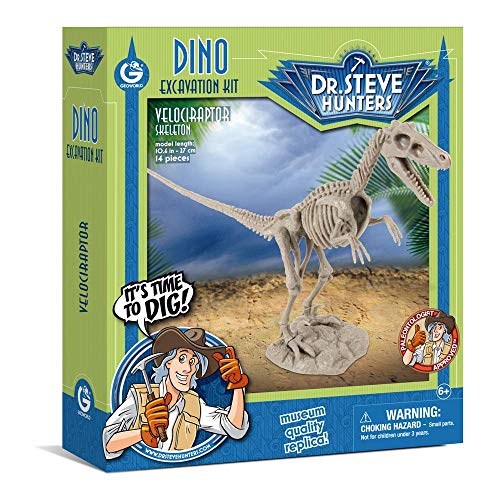 Geoworld Hunters-Dino Dig Excavation Kit-Velociraptor-14 pieces-Uncle Milton Scientific Educational Toy Kit de Excavacion con Velociraptor Dr. Steve, color (90891031)