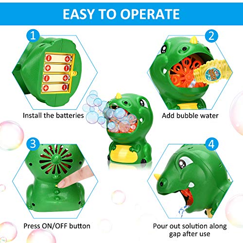 Gifort Maquina Burbujas para niños, soplador de Burbujas automático Cute Dinosauria Maquina Pompas Jabon con solución de jabón para Juguetes Ideales para niños