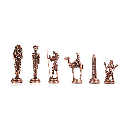 GiftHome Juego de ajedrez de metal de cobre antiguo faraón de Antiguo Egipto para adultos, piezas hechas a mano y diseño de mosaico, tablero de ajedrez de madera King 3.4 inc