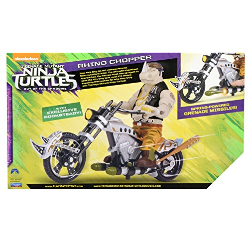 Giochi Preziosi Tortuga Ninja Movie 2 Moto + Figura Rocksteady Teenage Mutant Ninja Turtles Movie 2 out of The Shadows Rocksteady con Chopper Motocicleta Vehículo con Figura