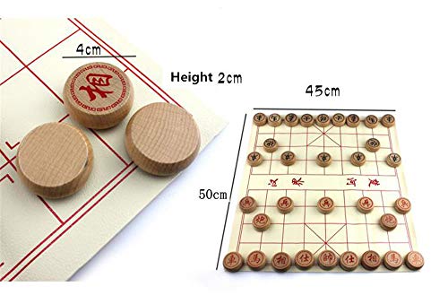 Gobus Juego de ajedrez Chino Set de ajedrez de Haya Xiangqi, tamaño de ajedrez: 4 cm de diámetro ( Caja de Madera y Tablero de ajedrez de Cuero )