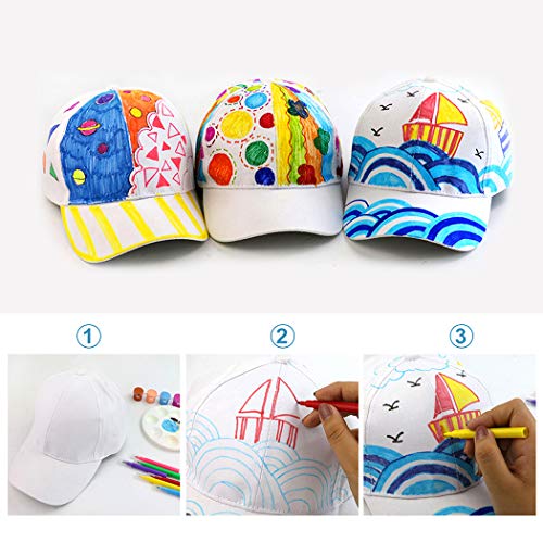 Gorras de Béisbol para Niños, Joyibay 10PCS Sombrero de Béisbol Blanco Creativos Arte Pintura Sombreros Gorras Casual Playa Sol Visor Sombreros para Deportes al Aire Libre