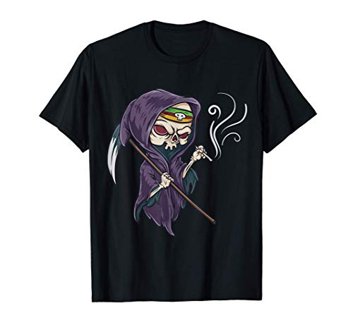 Grim Reefer Grim Reaper Smoking Weed Marijuana THC Halloween Camiseta