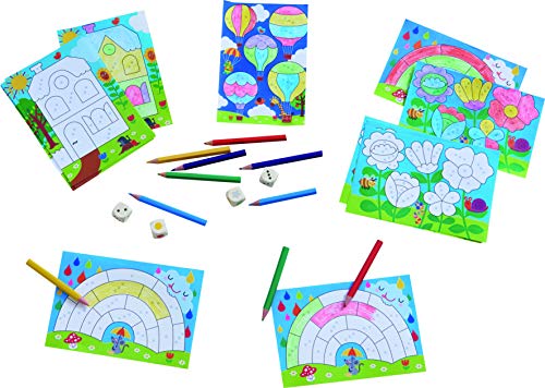 HABA 305538 Buntikus, souvención a Partir de 4 años, para 2 – 4 Jugadores, duración 10 Minutos, Dados y Juego de Pintura en uno, Idea de Regalo para Llevar, Jugar y Pintar