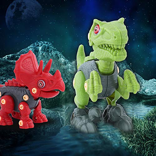 Herefun Dinosaurios Juguetes con Taladro, 3 Piezas Construccion Juguete de Montaje de Dinosaurios Juego Construccion Puzzle Tiranosaurio Rex, Velociraptor, Triceratops Regalo para Niños y Niñas 3 Años