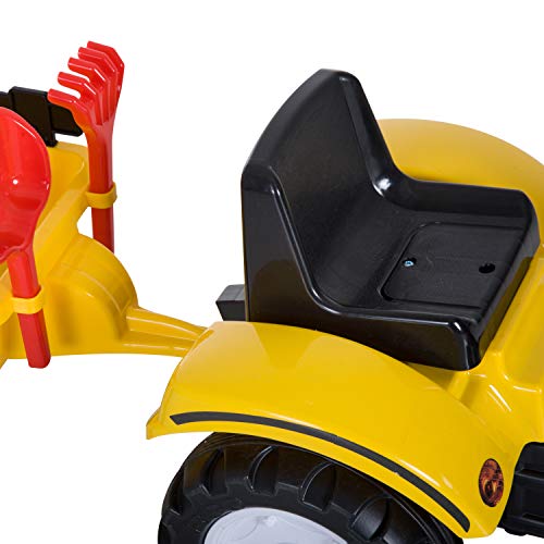 HOMCOM Tractor Pedales Excavadora Infantil Juguete de Montar con Cargador Frontal con Tráiler para Niños 3-6 Años Carga 35 kg 167×41×52cm