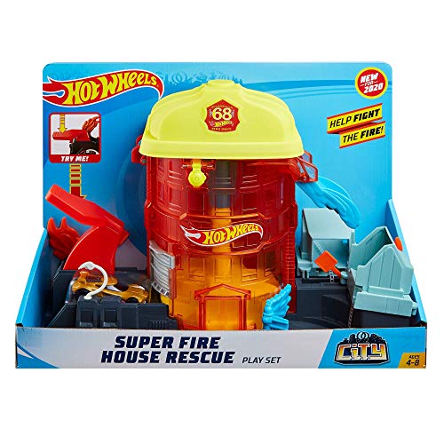 Hot Wheels City Super Rescate del Fuego, pistas de coches de juguete (Mattel GJL06)