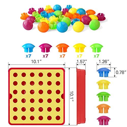 HUYIYI Tablero de Mosaicos Infantiles, Puzzle 3D, Rompecabezas Niños de Uñas Setas, Tablero de Coincidir Colores con 35 Botones y 12 imágenes, Juguete Educativo Temprano para niños y bebés de 3+años