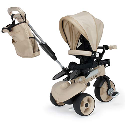 INJUSA - Triciclo Evolutivo City MAX con Asiento Giratorio 360º para Bebés de +6 Meses con Mango de Dirección Parental y Ruedas con Bandas de Goma