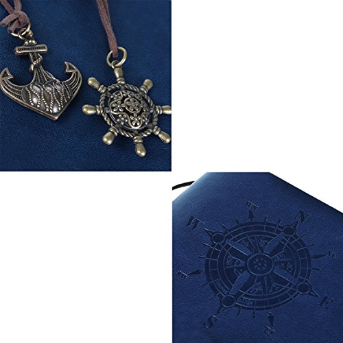 Itian Retro Vintage Pirata Anclaje De La PU Cubierta Hojas Sueltas Libreta y De Viaje Cuaderno - Azul Oscuro