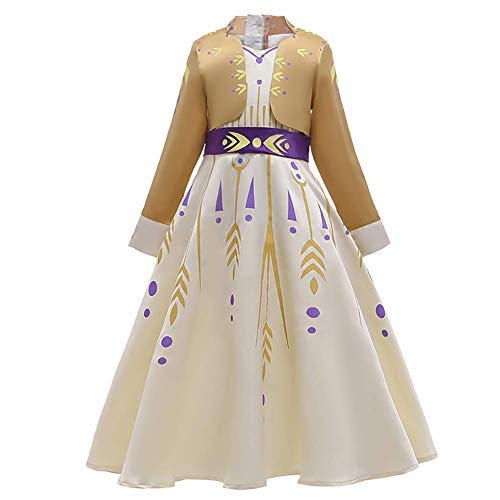 IWEMEK Niñas Elsa Disfraz Princesa Anna Vestido Reino de Hielo Ice Queen Cosplay Traje de Carnaval Halloween Navidad Cumpleaños Fiesta Outfits Theme Fancy Dress #05 Amarillo 11-12 años