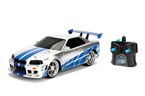 Jada- Fast&Furious Coche RC 2002 Nissan Skyline GT-R 1:16 radiocontrol con Mando, Color Blanco Azul (253206007)