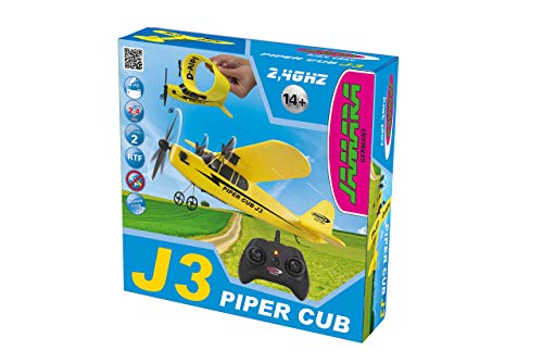 Jamara 012302 - Piper J3-Cub Avión 2CH Gyro 2,4G – Multijugador, Giróscopo, Microespuma súper Flexibles, Motores potentes, Batería LiPo con Cambio rápido