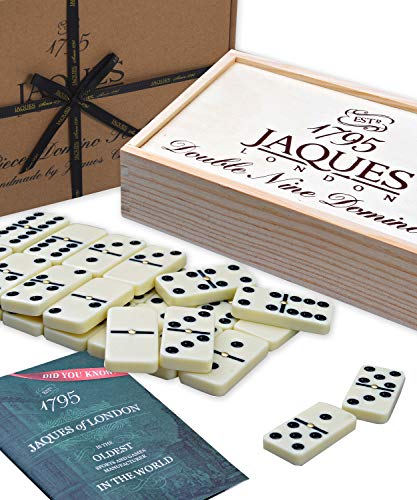 Jaques of London Dominó - Club Doble Nueve dominós engastados en una Tapa Deslizante de Madera D9 Box